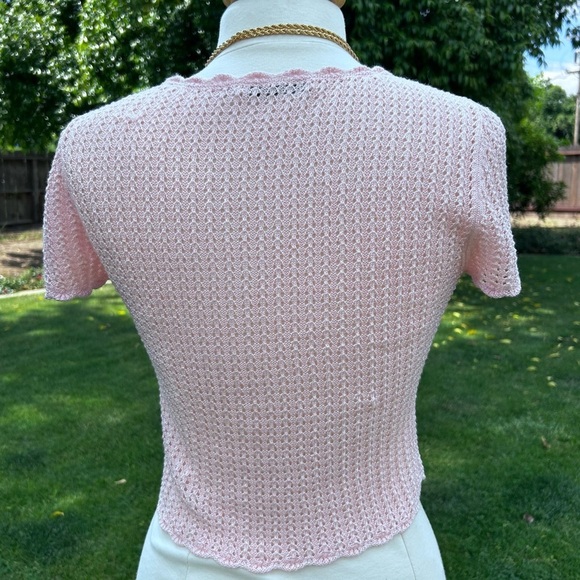 ALICE + OLIVIA Maryam Cropped Pullover - Pink Crochet Pointelle - Size … - Picture 4 of 12